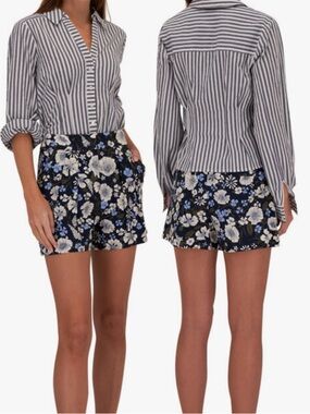 Veronica Beard Babine Navy Floral Pleated Shorts Size 2 NWT $328 Retail